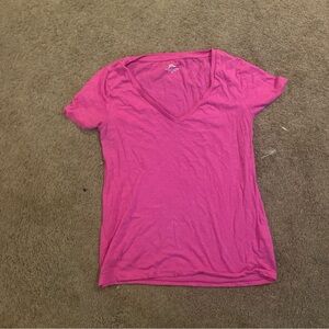J. Crew Bright Pink V-Neck Tee